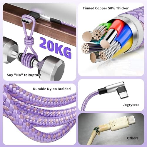 Gamer-Friendly & Travel Essentials 90 Degree Multi Charging Cable [2Pack 5FT], Right Angle 3 in 1 Charging Cable with USB-A to USB C/IP/Micro USB, Compatible with iPhone, Galaxy, Huawei, iPad and More - Thumbnail 4