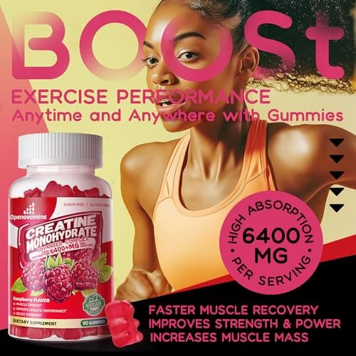 Creatine Monohydrate Gummies Complex 6400mg for Men & Women -Advanced Formula W/L-Taurine + Vitamin B12, Sugar Free Chewable Supplement,90 Raspberry Gummies - Thumbnail 5