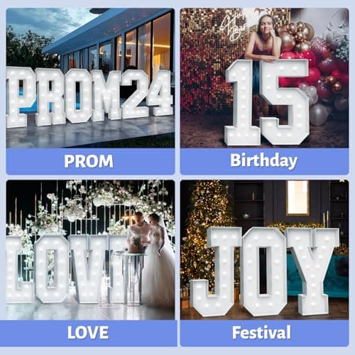 4FT Marquee Light Up Letters - Cool White Light Up Letters W with Fixed Water Bag, Party Decoration Large Marquee Light Up Letters can Be Used for Wedding Decoration, Birthday Party Decoration - Thumbnail 6