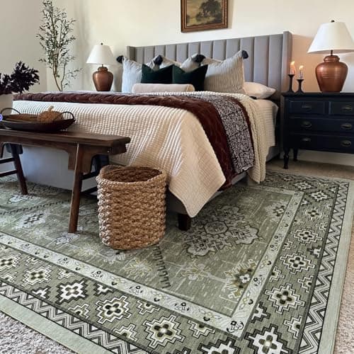 Boho Washable Area Rug 5x7, Large Soft Rugs for Living Room Farmhouse Vintage Beige Carpet 5x7 Area Rugs for Bedroom Dining Room Non-Slip Stain Resistant Under Table Rug - Thumbnail 4