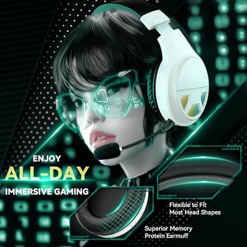 WizBolt Wireless Gaming Headset for PS5, PS4, PC, Switch, Gaming Headphones with 7.1 Surround Sound, Noise Isolating Microphone, Bluetooth 5.4, RGB Lights, 60H Battery Headsets for Mac, Laptop, Mobile - Thumbnail 6