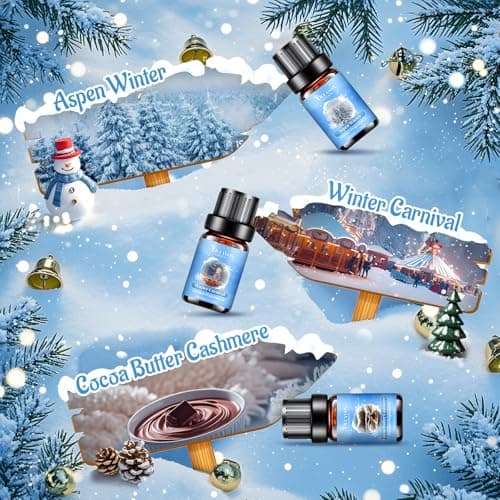 Winter Essential Oils Set, 6 Premium Holiday Fragrance Oil for Diffuser, Candle & Soap Making, Frozen Magic, Winter Wonderland, Hot Cocoa, Frosted Fir, Warm Sweater, Log Fire, Scented Oils for Home - Thumbnail 3