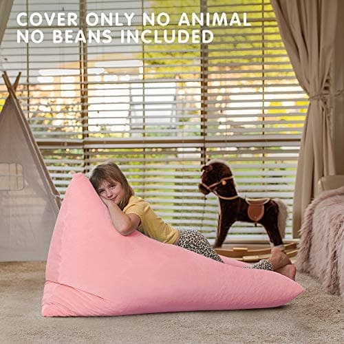 Aubliss Stuffed Animal Storage Bean Bag Chairs Cover, 50"x 35" Extra Large Velvet Bean Bags Chair for Kids & Adults, Ultra Soft Zipper Beanbag Toy Storage for Boys Girls - Pink - Thumbnail 5
