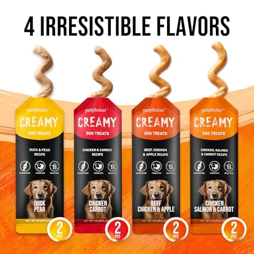 PETPHABET Lickable Squeeze Treats for Dogs, Creamy Puree Dog Food Meal Topper, Puppy Pouch Treats for Training and Enrichment, Healthy High Protein Variety Pack (11.2 oz / 8 Pack) - Thumbnail 2