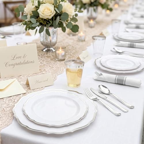 Glowserve 175Pcs Sliver Plastic Plates Disposable Party Plates for 25Guests - Thumbnail 4