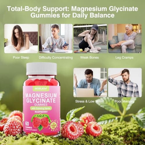 Magnesium Glycinate Gummies 600mg, Sugar Free Magnesium Gummies for Adults with Ashwagandha, Lemon Balm & GABA for Sleep, Mood Support and Relaxation, Vegan, 60 Raspberry - Thumbnail 5