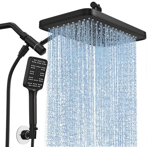 Rain Shower Head with Handheld Spray Combo Set, Adjustable 12" Rainfall Dual Shower Head, Double&Tandem Shower Head, Waterfall Showerhead Bathroom -Matte Black - Image 1