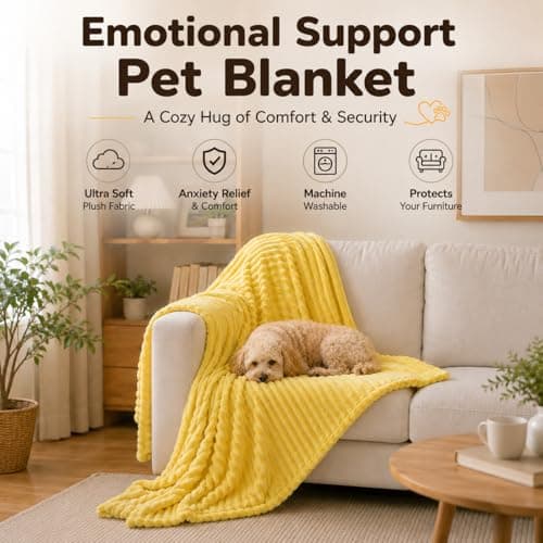 Emotional Support Blanket Yellow for Dogs Security Blanket, Calming Dog Blanket, Throw Rabbit Designed for Pets, Soft and Comfortable for Indoors Sofa (Dark Blue,78.7"x90.6") - Thumbnail 2