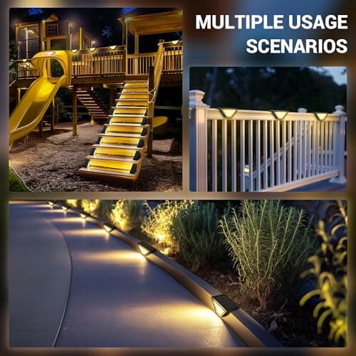PATIOWIN 6 Pack Solar Step Lights for Outside, 24 LEDs Solar Stair Lights Waterproof IP65, Solar Deck Lights Outdoor Decor for Garden, Porch, Pathway, Patio, Fence, Balcony(Warm White) - Thumbnail 6