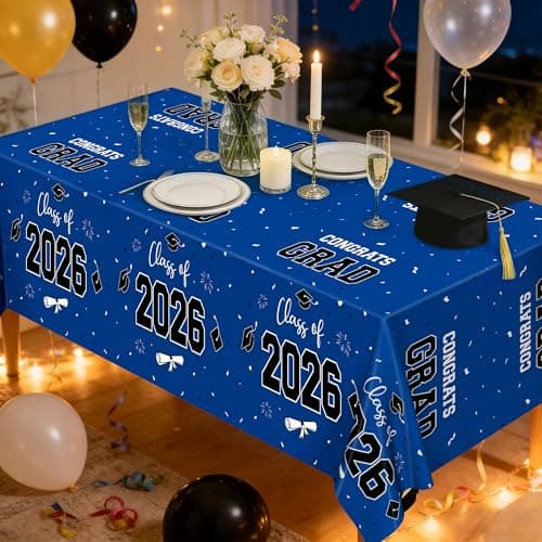 QZYL 4 Pack Graduation Tablecloth, 54" x 108" Blue Graduation Table Decorations 2026, Plastic Table Cloth for Class of 2026 Congrats Grad, Rectangle Disposable Grad Party Decorations Supplies Favors - Thumbnail 6