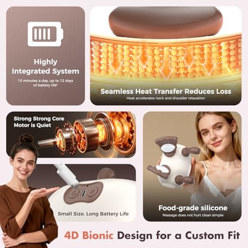 4D Neck Massager,Shoulder Hot Compress Massager, a wireless and portable massager that simulates human hand operation,suitable for relieving neck pain and relaxing muscles,with 3 adjustment modes. - Thumbnail 6