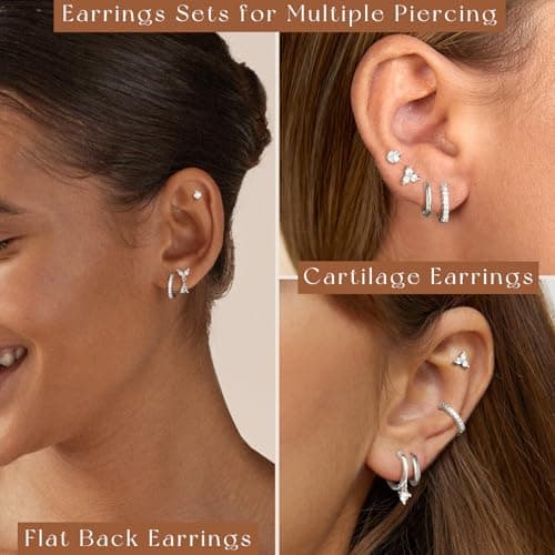 adoyi Gold Hoop Earrings for Women 14K Gold Plated Flat Back Earrings for Sensitive Ears Silver Stainless Steel Stud Earring for Women Cartilage Jewelry Gifts - Thumbnail 3