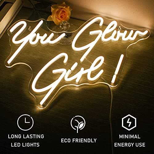 FAXFSIGN You Glow Girl Neon Sign Led Warm White Word Neon Light Up Signs for Wall Decor Usb Letter Neon Lights for Bedroom Home Wedding Birthday Party Girls Gifts - Thumbnail 5
