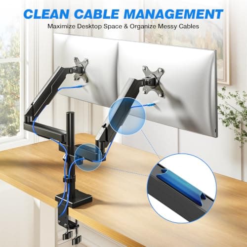 Premium Dual Monitor Desk Mount Stand for 17"-34" Screens, Taller Monitor Stand Hold up to 22lbs, Full Motion Height & Angle Adjustable with Tilt, Swivel, Rotation, VESA 75/100mm - Thumbnail 6