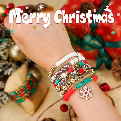 Gionlion Christmas Beads for Bracelets, Clay Beads Bracelat Making kit Golden Beads Christmas Crafts Stocking Stuffers Decorations Charms for Jewelry Making, DIY Crafts Gifts - Thumbnail 5