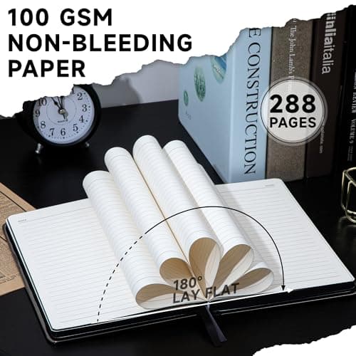 MINICAGIE Journal Notebook for Men Women Gifts Hardcover Leather Mens Journals for Writing 288 Pages 100 Gsm Paper Thick Journaling Notebooks for Work Diary, 5.7x8.3 In, Black - Thumbnail 4
