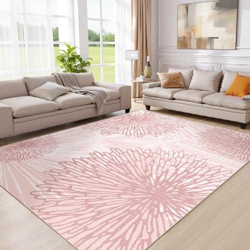 WITSHOCK Pink Rugs 8x10 for Bedroom Girls,Floral Modern Distress Print Pattern Carpet for Living Room Dining Room,Stain Resistant Anti Slip Backing Rugs for Kids Room Nursery Playroom,Light Pink - Thumbnail 3