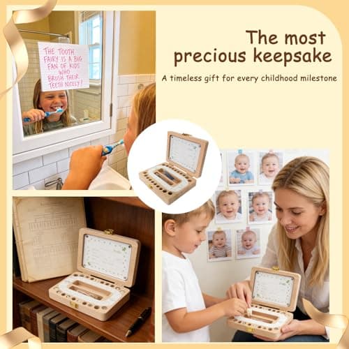 Tooth Fairy Tooth Holder, Handcrafted Natural Wood Storage Box with Fairy Gold Coin, Ideal for Baby Teeth Umbilical Cord Lanugo, Odorless Non-Toxic Keepsake Organizer for Lost Teeth (Large) - Thumbnail 6