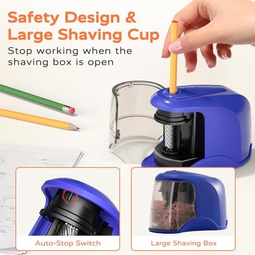 STAGEEK Electric Pencil Sharpener, Plug in or USB/Battery Operated. Works for No.2/Colored Pencils (6-8mm). Ideal for School Classroom Office Home, Blue - Thumbnail 6