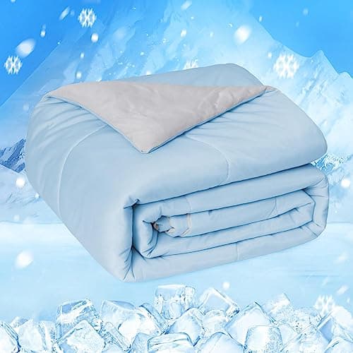 HOMFINE Cooling Comforter Japanese Double-Sided Arc-Chill Cold Tech Fabric Cooling Blanket for Night Sweats Hot Sleepers, Q-Max 0.45 Soft Breathable Silk Smooth Lightweight Blue Summer Comforter King - Image 1