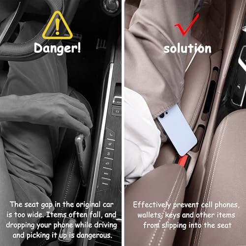 GPKJQZS Car Seat Gap Filler Organizer with Dual Slots, 2 Pack Anti-Drop Storage Solution for Car SUV Truck - Prevents Phone, Keys, Wallet from Falling Between Seats (Brown) - Thumbnail 4