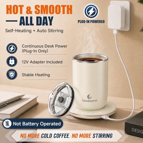 Self Heated Stirring Coffee Mug, 10oz Auto Mixing Cup with Warmer, White - Thumbnail 4