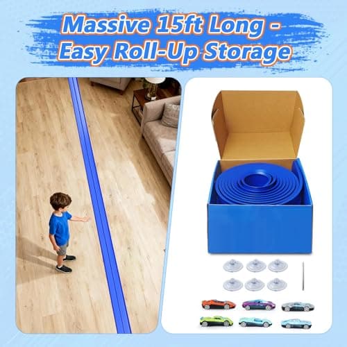 FALDAA 15ft Flexible Race Track for Kids with 6 Cars & 6 Suction Cups, Race Car Ramp Toy Compatible with Hot Wheels and 1/64 Diecast Cars, Portable Slot Car Track for Ages 3+ - Thumbnail 6