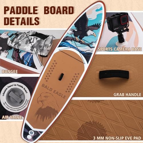 FEATH-R-LITE Inflatable Paddle Board Stand Up Paddleboards for Adults SUP with Premium Accessories Pump, Adjustable Paddle, Leash, Three Fins, Backpack (Ash Eagle) - Thumbnail 4
