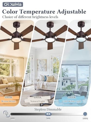 Glowivia 42 Inch Ceiling Fan with Lights and Remote, Smart APP Control, Dimmable with All-Setting Memory, Quiet DC Motor Reversible Blades, Damp Rated Modern Ceiling Fan for Bedroom Patio Living Room - Thumbnail 4
