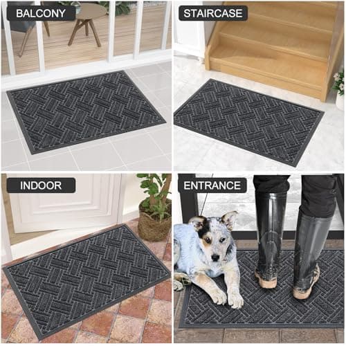 OLANLY Indoor Outdoor Mat, Sturdy Natural Rubber Floor Mat, Non Slip Low Profile Waterproof Doormat, and Stain Front Door Mats, Easy Clean Patio Entrance Mat, 30''x17'', Grey - Thumbnail 6