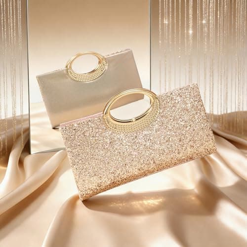 XquiziFit Champagne Clutch Sequins Clutch Purses for Women Glitter Evening Clutch Cocktail Evening Purse Women Wedding Purse - Thumbnail 3