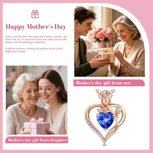 JACUPO Heart Birthstone Rose Gold Necklace for Women(Rose Gold-09-Sapphire) - Thumbnail 3