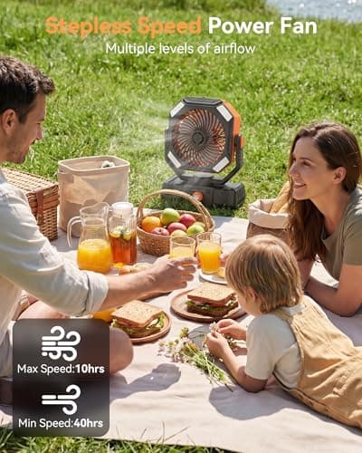 USONE Misting Fan, Portable Camping Fan Rechargeable, Battery Powered Fan for Camping with Light, Remote & Timer, Hanging Tent Fan with Hook for Outdoor fishing, Travel, Work/Summer Essential - Thumbnail 3