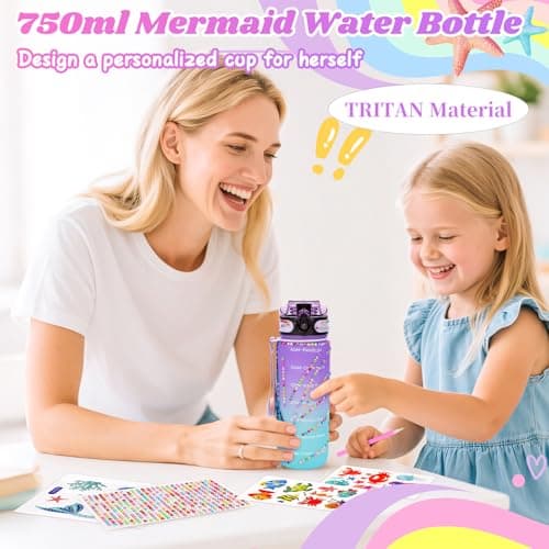 Suyaequt Mermaid Toys Gifts for Girls Age 4-6 7 8 9 10, Unique Girls Birthday Gifts Set with Locked Diary, Kids Purse, Plush Light Up Star Pillow, DIY Water Bottle Kits, for Christmas - Thumbnail 2