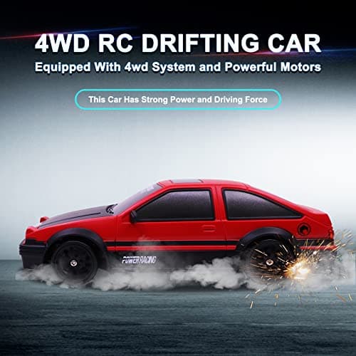 Remote Control Car RC Drift 2.4GHz 1:24 Scale 4WD 15KM/H High Speed Model Vehicle with LED Lights Drifting Tire Racing Sport Toy for Adults Boys Girls Kids Gift 2Pcs Rechargeable Batteries - Thumbnail 3