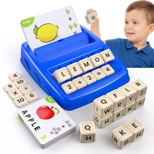 DEGIDEGI Educational Toys for Kids Ages 3-8, Matching Letter Spelling Math Game ABC Learning, Christmas Birthday Gifts Preschool& Kindergarten Kids for 3 4 5 6 7 8 Year Olds Boys and Girls Navy Blue - Image 1