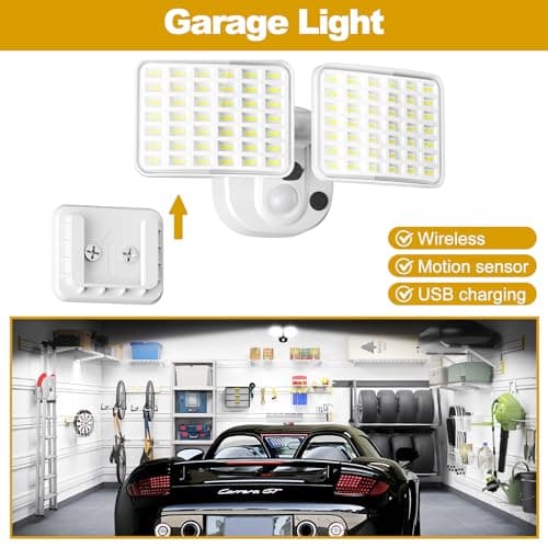 Rechargeable Battery Operated Motion Lights 2500LM & 4000LM Motion Sensor Security Lights(1-3 Months Endurance) USB Charging LED Flood Lights Outdoor for Garage Yard Entryways Patio Garden (White) - Thumbnail 5