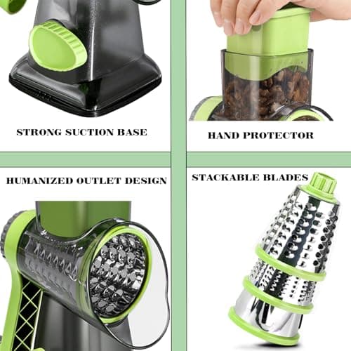 Eleko Meyar Cheese Grater with Handle, Multifunctional Manual Rotary Cheese Grater - Cheese Shredder Easily Chop Carrots, Potatoes, Vegetables and Fruits and Easy to Clean (Turquoise) - Thumbnail 5