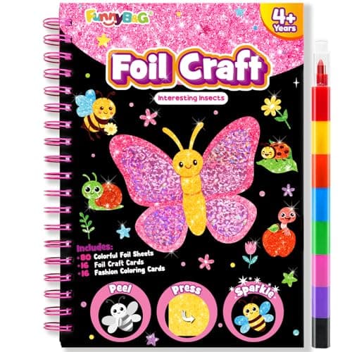 FUNNYB&G Foil Art Crafts for Kids Ages 4-8: Easter Basket Stuffers Essentials for Kids 2026, Easter Gifts for Girls, Crafts Supplies,Party Favors,Creative Toys for Girls 4 5 6 7 8 Years Old(Insects) - Image 1