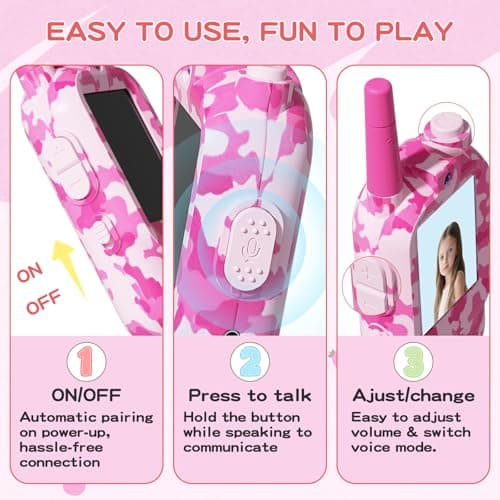 Video Walkie Talkies for Kids with Camera, 2 Pack Rechargeable Kids Walkie Talkies, Real-Time Video Intercom, LCD Screen, Voice Changer, Long Range Outdoor Toys for Boys Girls Ages 3-12 (Desert Pink) - Thumbnail 3
