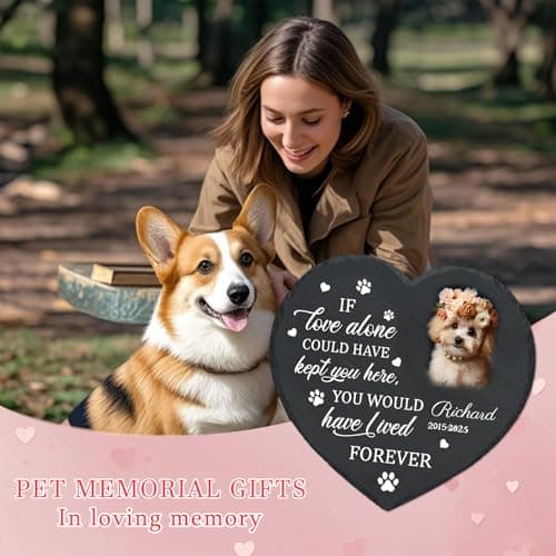 Umitive Personalized Pet Memorial Stone - Custom Dog Grave Marker with Name & Photo - Sympathy Gifts for Loss of Beloved Dog - Cemetery Decor - Rainbow Bridge Memorial for Dogs (Style E) - Thumbnail 2