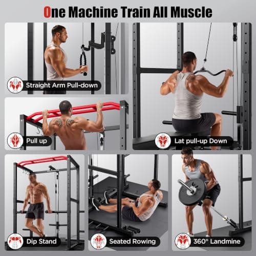 SPORTSROYALS Power Rack, Multi-Functional Power Cage, Squat Rack with Pulley System & LAT Pull Down, Workout Cage with J Hooks for Home Gym - Thumbnail 5
