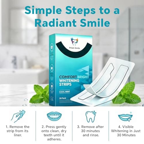 Prism Smile Teeth Whitening Strips, 48 Count 24 Days Treatment, Non-Slip Cool Mint Whitening Strips, Enamel Safe Zero Sensitivity for Sensitive Teeth, Removes Coffee Tea Wine Tobacco Stains - Thumbnail 5