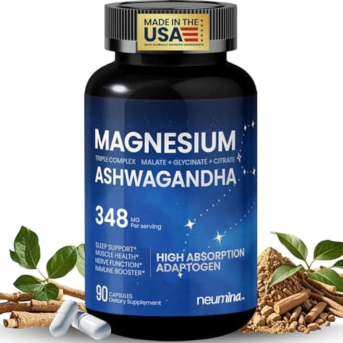 Magnesium Ashwagandha Complex for Women & Men | High-Absorption Multi-Magnesium Glycinate Supports Stress Relief, Sleep, Muscle & Heart Health | Vegan, Non-GMO, Gluten-Free, 90 Capsules(45-Day Supply) - Image 1