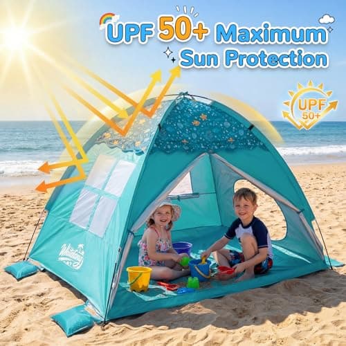 WhiteFang Baby Beach Tent, UPF 50+ UV Protection Sun Shelter, 70.9" x 45.3" x 43.3" Portable Beach Play Tent with Spacious Interior & Mesh Ventilation, Wind-Resistant Beach Shade for Toddlers & Kids - Thumbnail 2