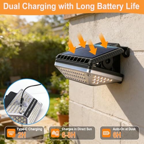 BORUIT Clip On Solar Lights Outdoor, 3 Color Temperature,111 LEDs Solar Powered Fence Light with Motion Sensor, USB C Rechargeable, Security Light with Remote for Outside Wall Gutter Garage Yard - Thumbnail 3