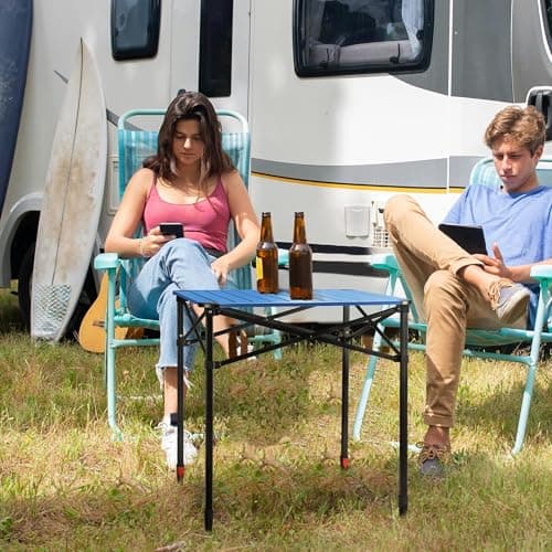 VILLEY Folding Camping Square Table with Carry Bag, Lightweight Aluminum Adjustable Square Table for Outdoor, Camping, Picnic, Backyards, BBQ, Large - Thumbnail 2