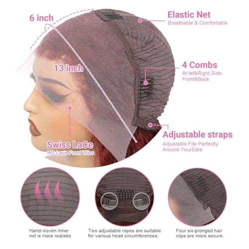 Yeeaak 28inch Burgundy Wig Human Hair 99j Burgundy 13x6 Deep Wave Hd Lace Front Wigs Human Hair 200% Density Wet And Wavy Glueless Wig For Women Wine Red Colored Curly Wig Pre Plucked With Baby Hair - Thumbnail 4