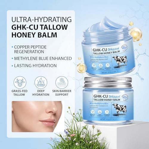 GHK-Cu Copper Peptide Face Moisturizer Cream for Dry, Mature or Compromised Skin – with Methylene Blue, Manuka Honey, Vitamin E, Tallow & Jojoba Oil – Deep Hydration Face Cream for Men & Women - Thumbnail 4