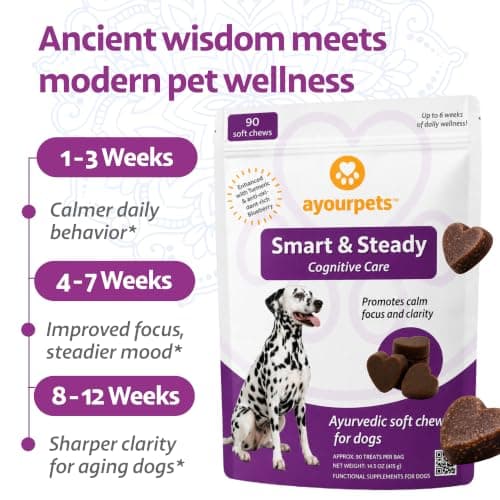 Ayourpets Senior Dog Brain & Cognitive Support Chews – Memory, Focus & Mental Clarity with Brahmi, Ashwagandha & Omega-3 – Ayurvedic Herbal Formula – Fish Flavor – 90 Count - Thumbnail 3